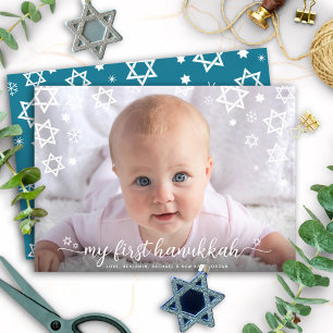 Baby First Hanukkah Photo Star of David Script Holiday Card