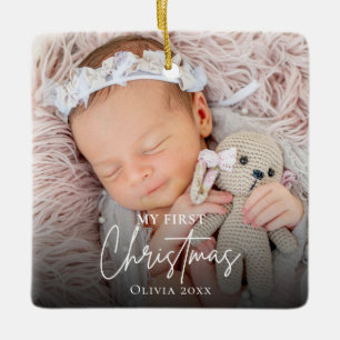 Baby First My First Christmas Photo Modern Simple Ceramic Ornament