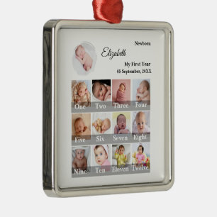 Baby First Year 12 Month Photo Collage Milestone Metal Tree Decoration