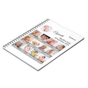 Baby First Year 12 Month Photo Collage Milestone Notebook