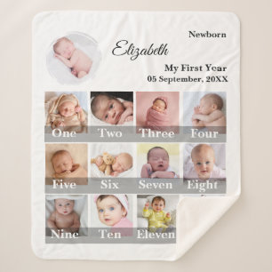 Baby First Year 12 Month Photo Collage Milestone Sherpa Blanket