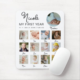 Baby First Year 12 Months Photo Collage Modern Mouse Mat