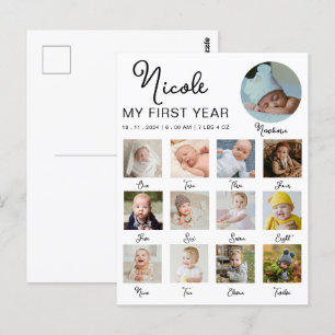 Baby First Year 12 Months Photo Collage Modern Postcard