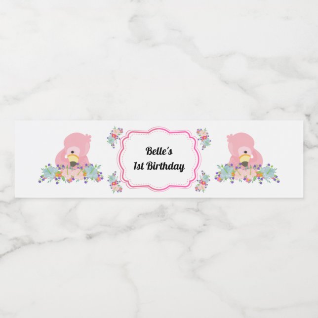 Baby Flamingo Party Water Bottle Label (Single Label)