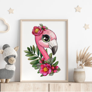 Baby Flamingo Rose Animal Poster Wall Print