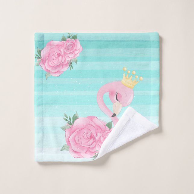 Baby Flamingo Watercolor Stripes,Flowers Bath Towel Set (Wash Cloth)