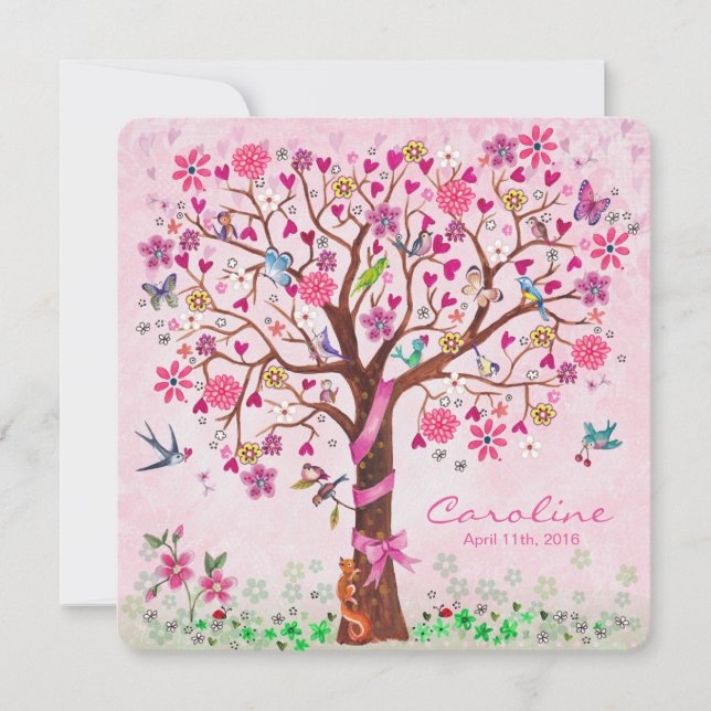 Baby Flower Tree of Life | Birth Announcement Girl (Front)