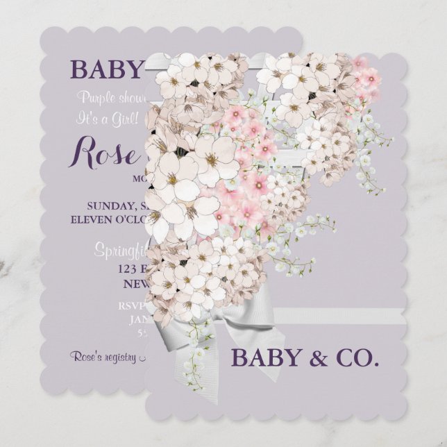 BABY Flowers & Lattice Celebration Lavender Party Invitation (Front/Back)