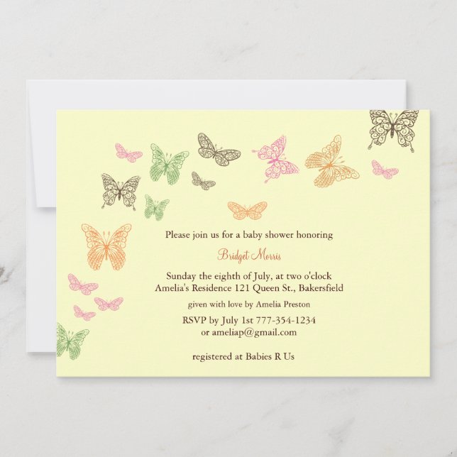 Baby Flutters Shower Invitation yellow (Front)