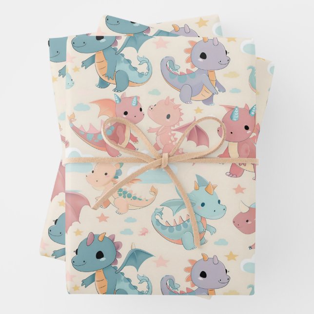 Baby flying dragons wrapping paper sheet (In situ)