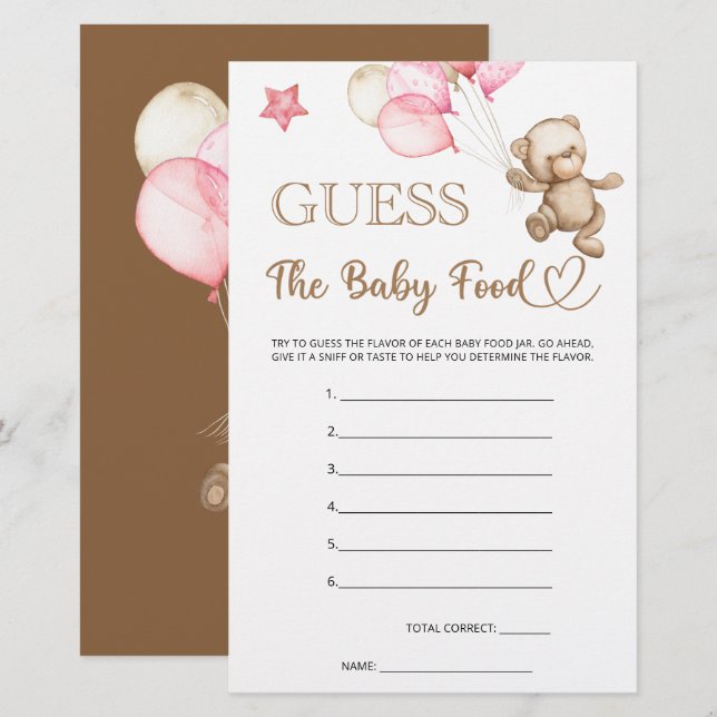 Baby food teddy bear baby shower game (Front/Back)
