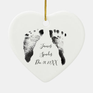 Baby foot prints, add date of birth ceramic tree decoration