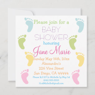 Baby Foot Prints Baby Shower Invitations