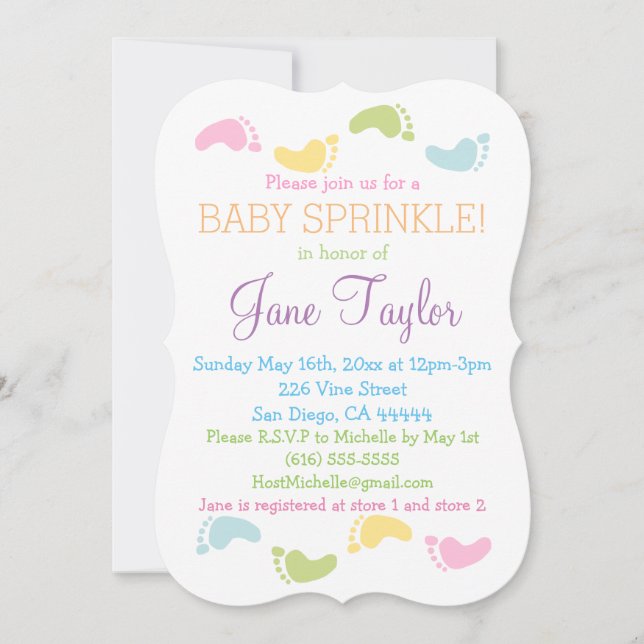 Baby Foot Prints Baby Sprinkle Invitation (Front)