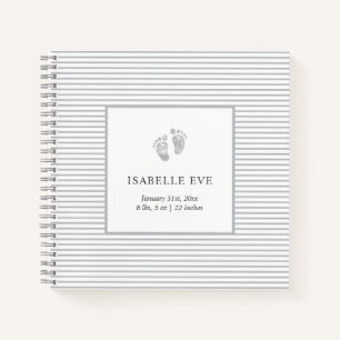 Baby Footprint Grey Stripes Baby Memory Book