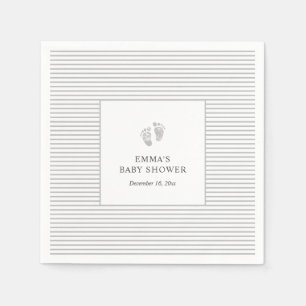 Baby Footprint Grey Stripes Napkin   Baby Shower