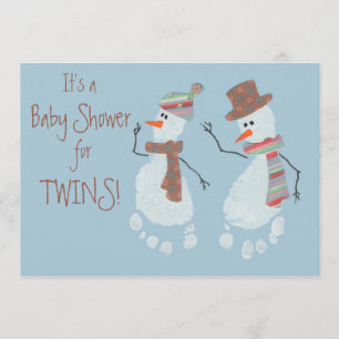 Baby Footprint Snowmen TWINS baby shower Invitation