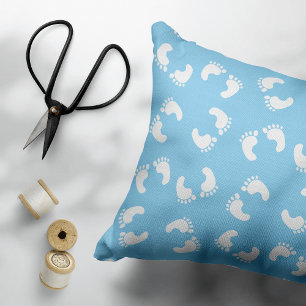 Baby Footprints, Babies Foot, Footsteps, Blue, Boy Decorative Cushion