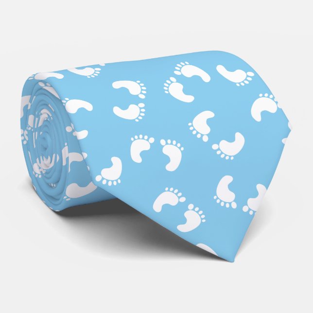 Baby Footprints, Babies Foot, Footsteps, Blue, Boy Tie (Rolled)