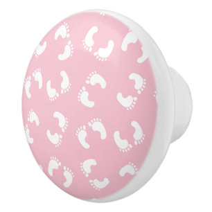 Baby Footprints, Babies Foot, Footsteps, Pink Girl Ceramic Knob