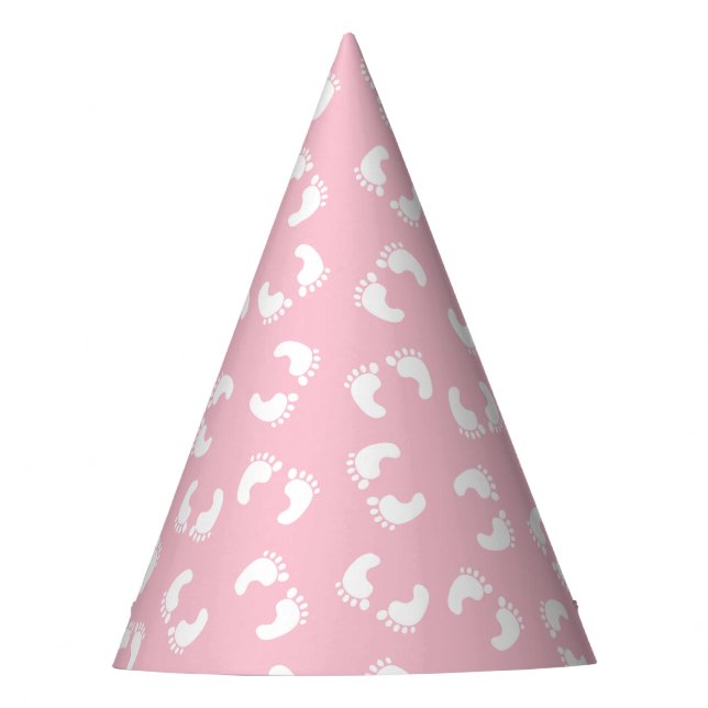 Baby Footprints, Babies Foot, Footsteps, Pink Girl Party Hat (Front)