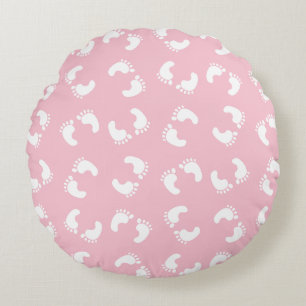 Baby Footprints, Babies Foot, Footsteps, Pink Girl Round Cushion