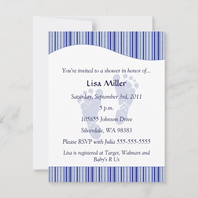 Baby Footprints Baby Shower - Blue Invitation (Front)