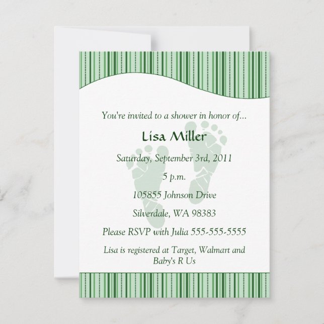 Baby Footprints Baby Shower - Green Invitation (Front)