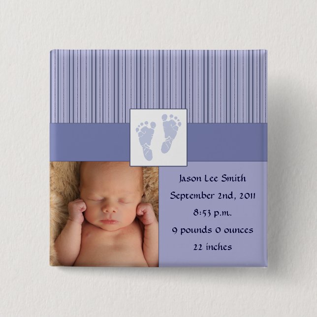 Baby Footprints Birth - Blue 15 Cm Square Badge (Front)