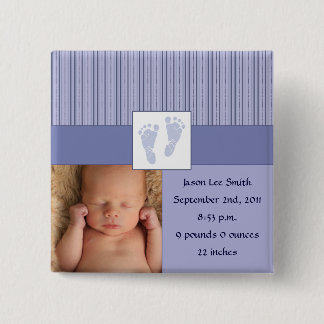 Baby Footprints Birth - Blue 15 Cm Square Badge