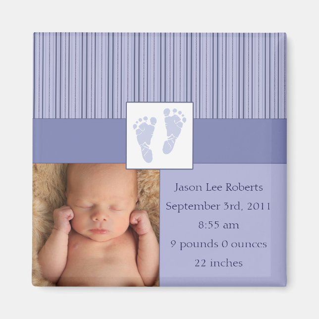 Baby Footprints Birth - Blue Magnet (Front)