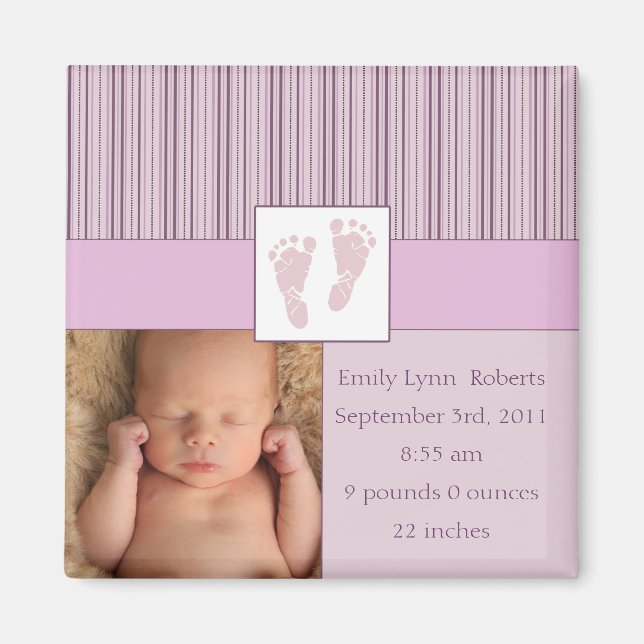 Baby Footprints Birth - Pink Magnet (Front)