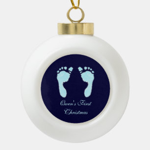 Baby Footprints (Boy) Ceramic Ball Christmas Ornament