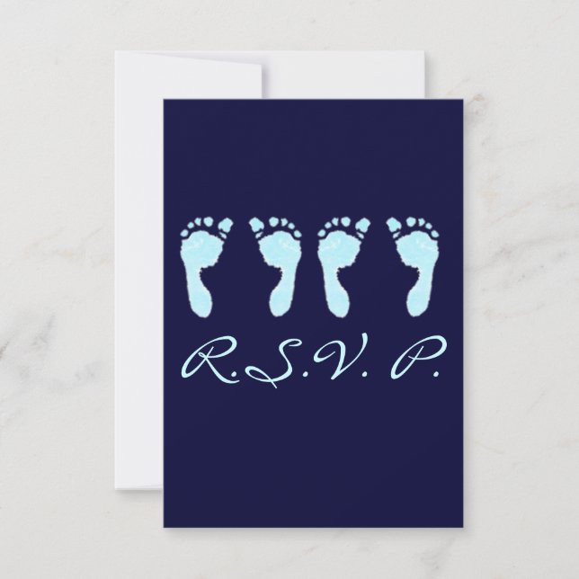 Baby Footprints (Boy Twins) RSVP Card (Front)
