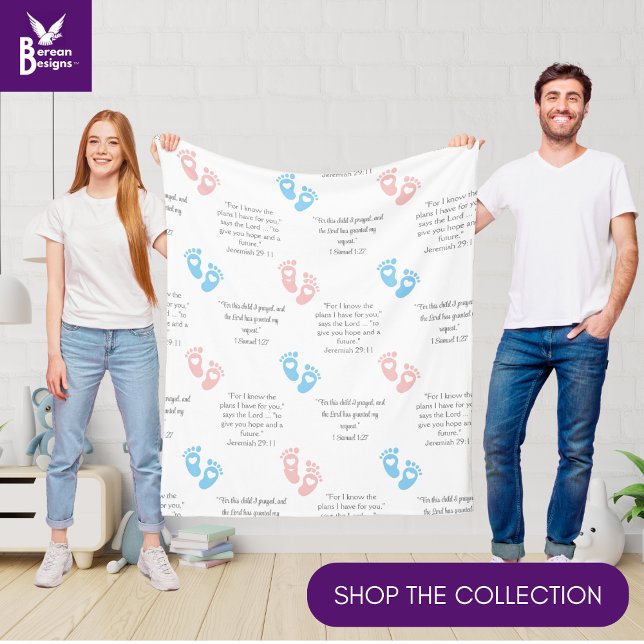 BABY FOOTPRINTS Editable Christian Bible Verses Fleece Blanket (Cute #ChristianGifts for #newparents with baby footprints and customizable Bible Verses. For showers)
