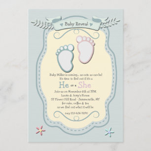 Baby Footprints Gender Reveal Party Invitation