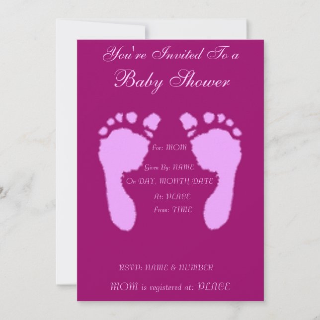 Baby Footprints (Girl) Invitation (Front)