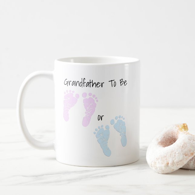 Baby Footprints Grandfather To Be Announcement Coffee Mug (With Donut)