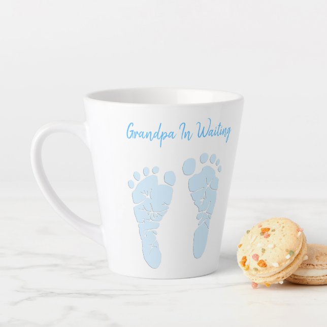 Baby Footprints Grandfather To Be Boy Announcement Latte Mug (In Situ)