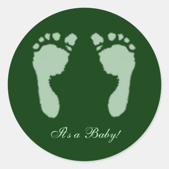 Baby Footprints (Green) Classic Round Sticker (Front)