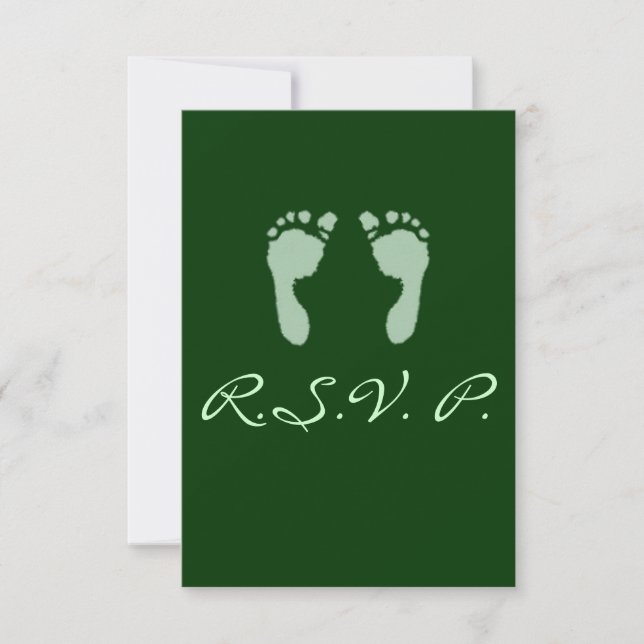 Baby Footprints (Green) RSVP Card (Front)