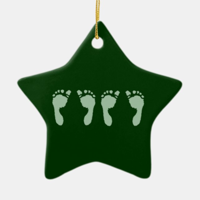 Baby Footprints (Green Twins) Ceramic Tree Decoration (Front)