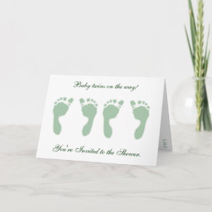 Baby Footprints (Green Twins) Invitation