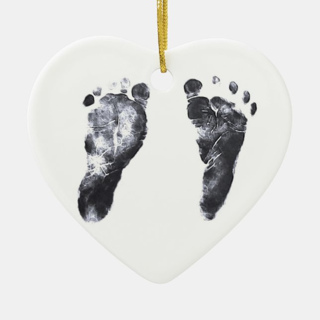 Baby Footprints Heart Ceramic Tree Decoration (Front)