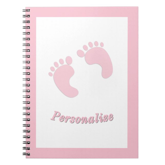 Baby Footprints Infant Girl Pink Tiny Feet Nursery Notebook (Front)