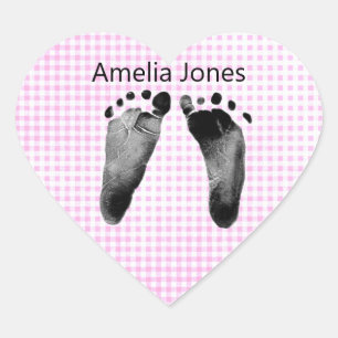 Baby Footprints On Pink Gingham Heart Sticker