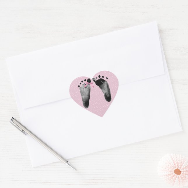 Baby Footprints with Bow Heart Sticker (Envelope)