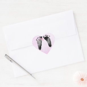 Baby Footprints with Bow On Gingham Heart Sticker