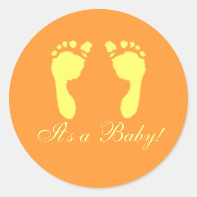 Baby Footprints (Yellow) Classic Round Sticker (Front)