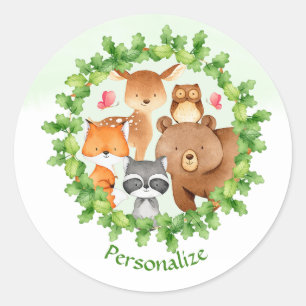 Baby Forest Animals Bear Raccoon Squirrel Birthday Classic Round Sticker